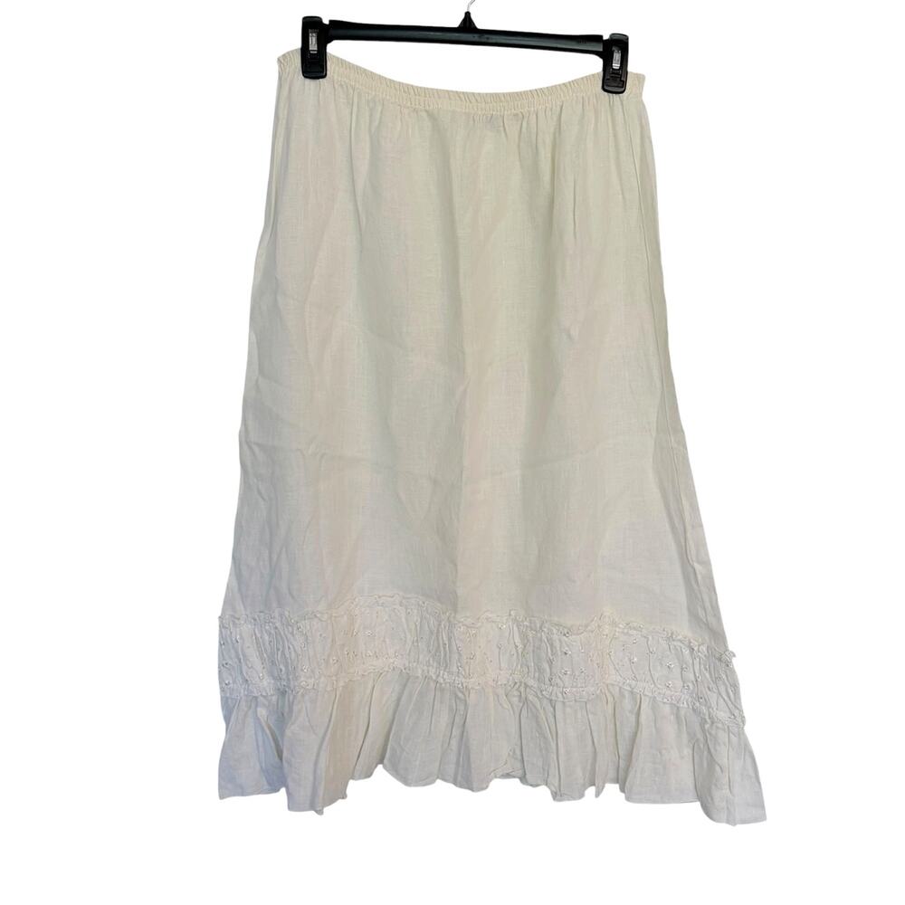 B. Hadikusumo Linen Maxi Skirt Eyelet Trim Lagenlook Natural Cream Ivory XL